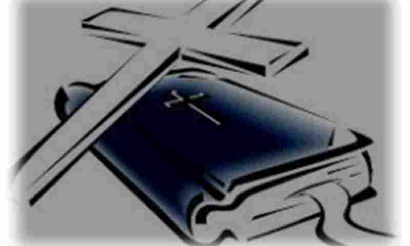 Tegnet illustration af en bibel og et kors til at vise en gudstjeneste